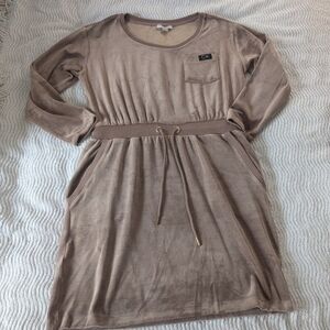 Calvin Klein Women's Long Sleeve Beige Sweatshirt Velvet Dress